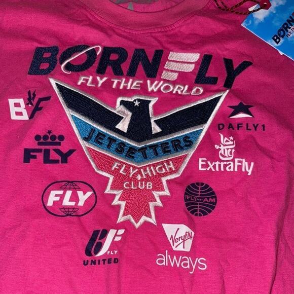 BORN FLY Pink Jetsetters Tee w/ Embroidered Patches Size Unisex 2XL New with Tag - Picture 4 of 9